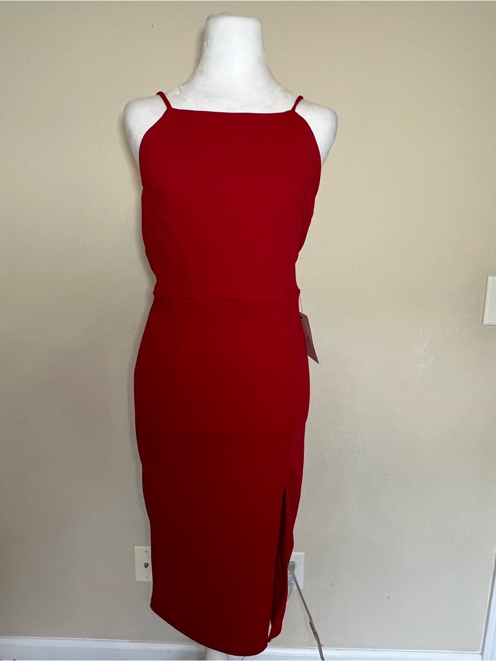 OLIA Red Spaghetti Strap Midi Dress NWT